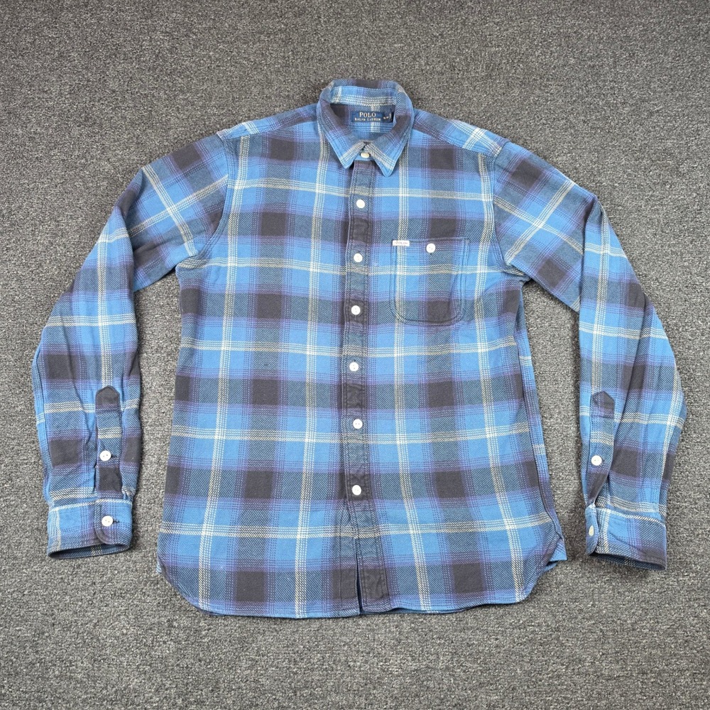 Polo Ralph Lauren Button Down Blue Mens Small Plaid Flannel Long Sleeve Shirt
